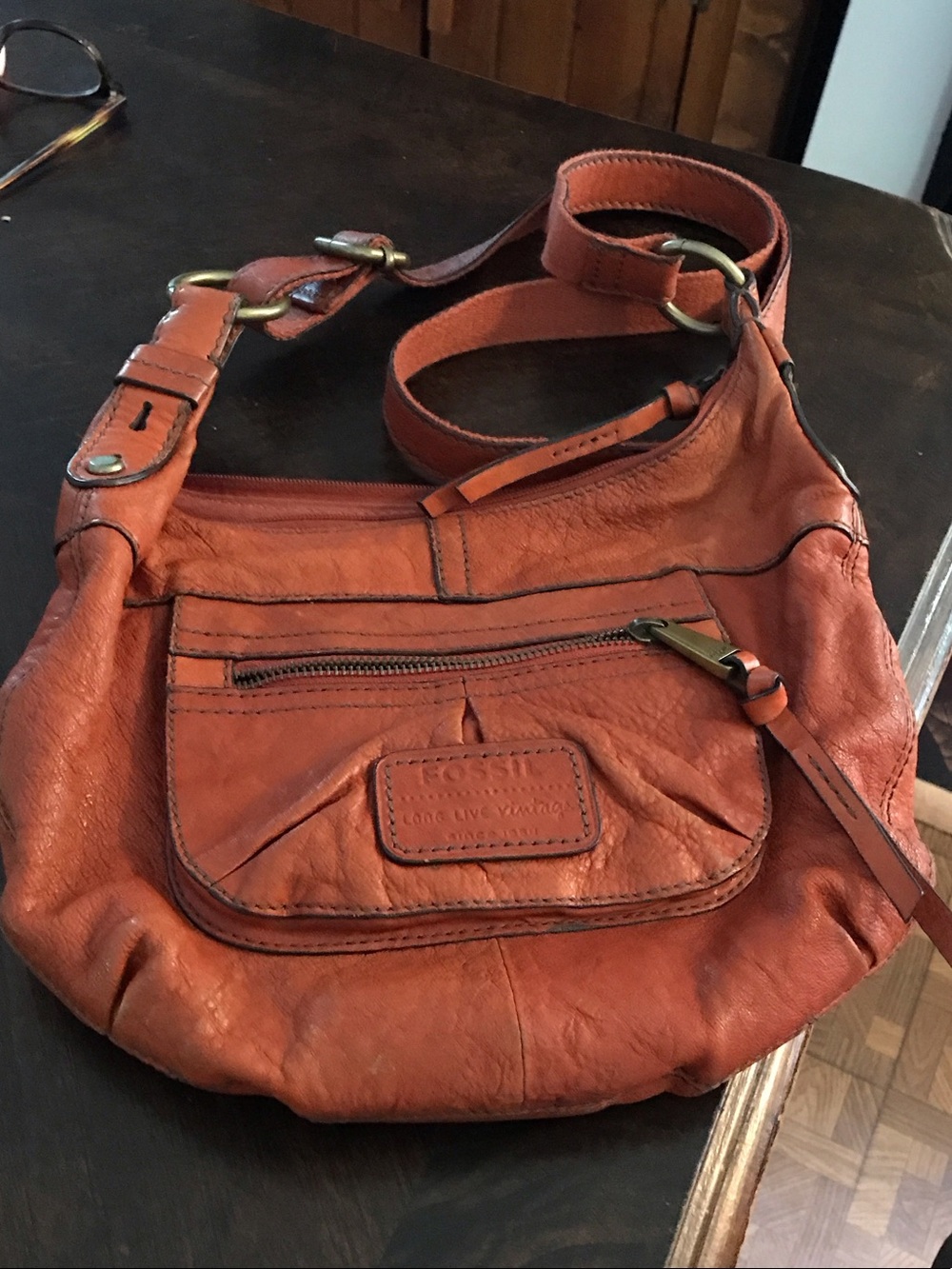Fossil Burnt Orange Leather Crossbody Bag